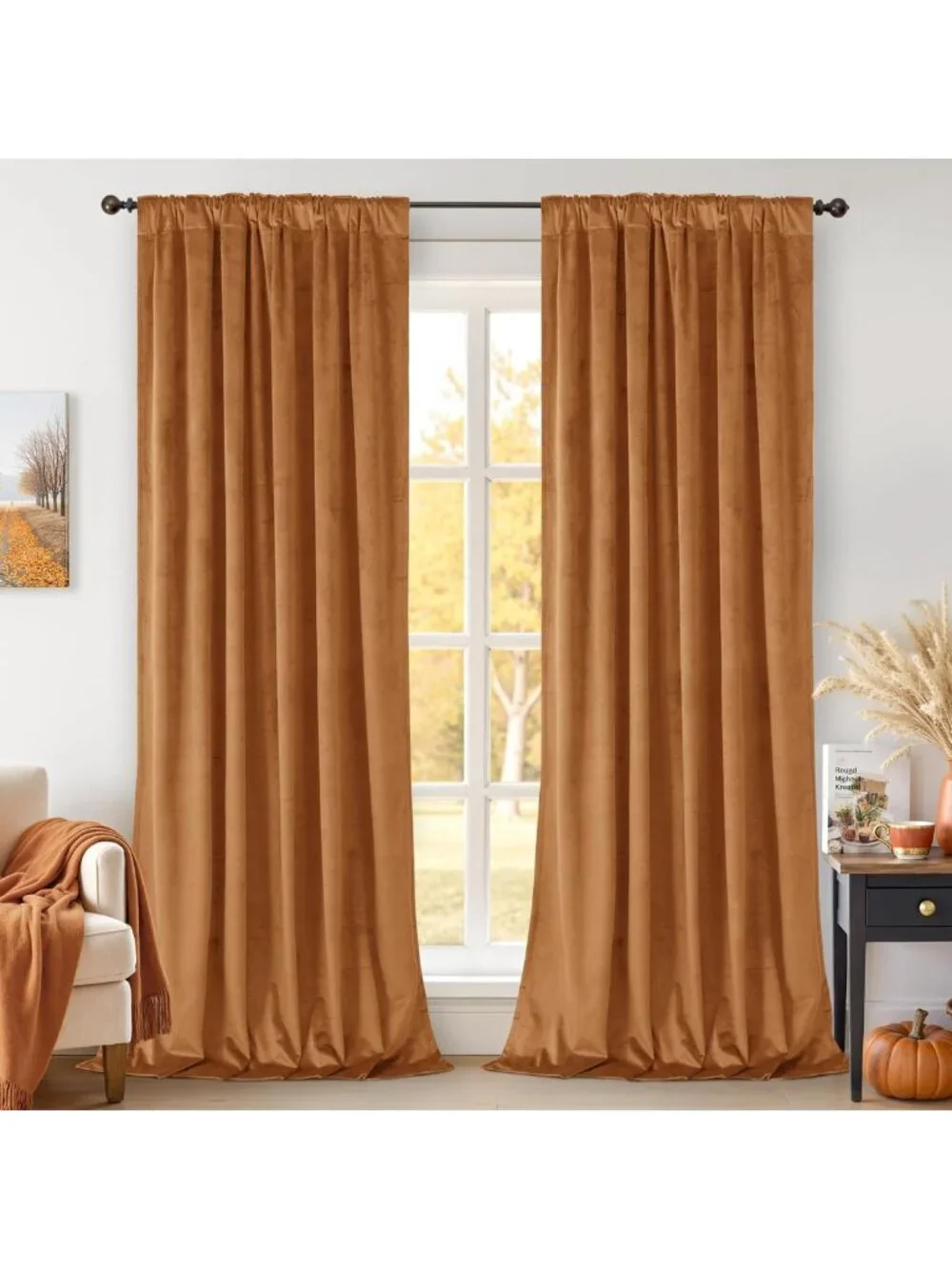 Luxurious Orange Velvet Curtains, 2 Panels, 52x102 Inch - Perfect for Living